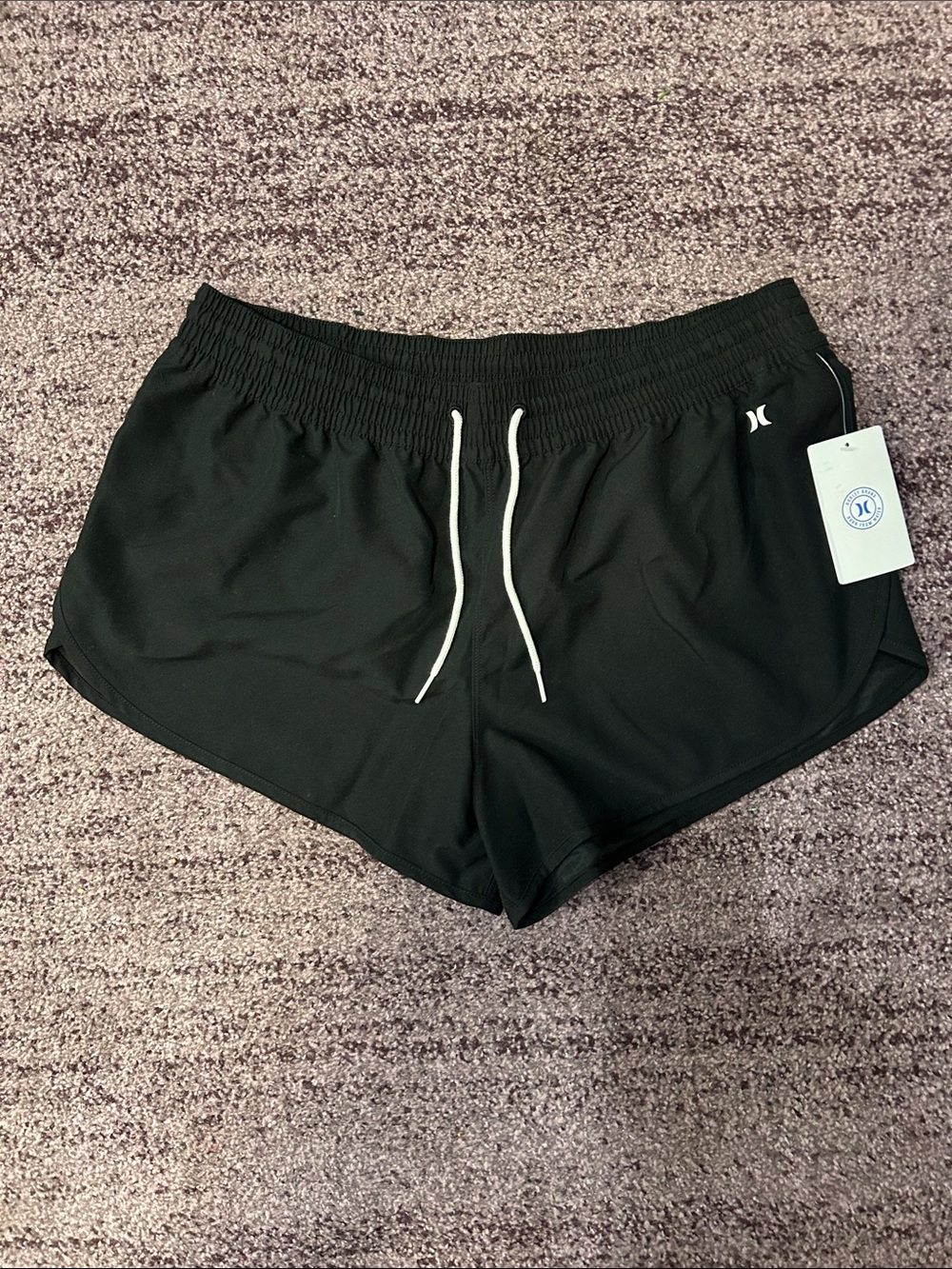 Hurley Black Women's Athletic Drawstring Shorts with White Cord